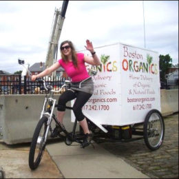 Main Street Mobility delivery trike Boston. Carries organic goods for delivery!